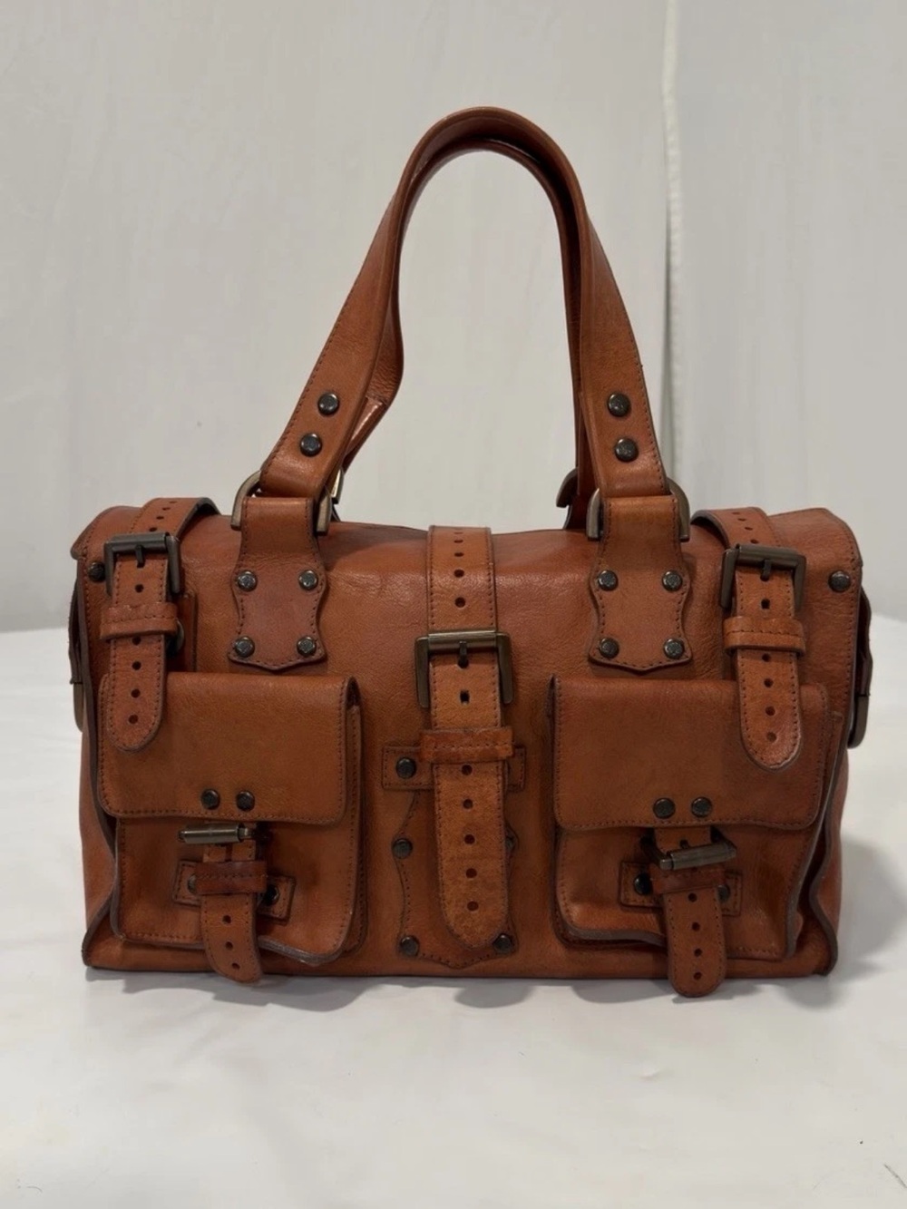 Mulberry Cognac Leather Buckled Satchel